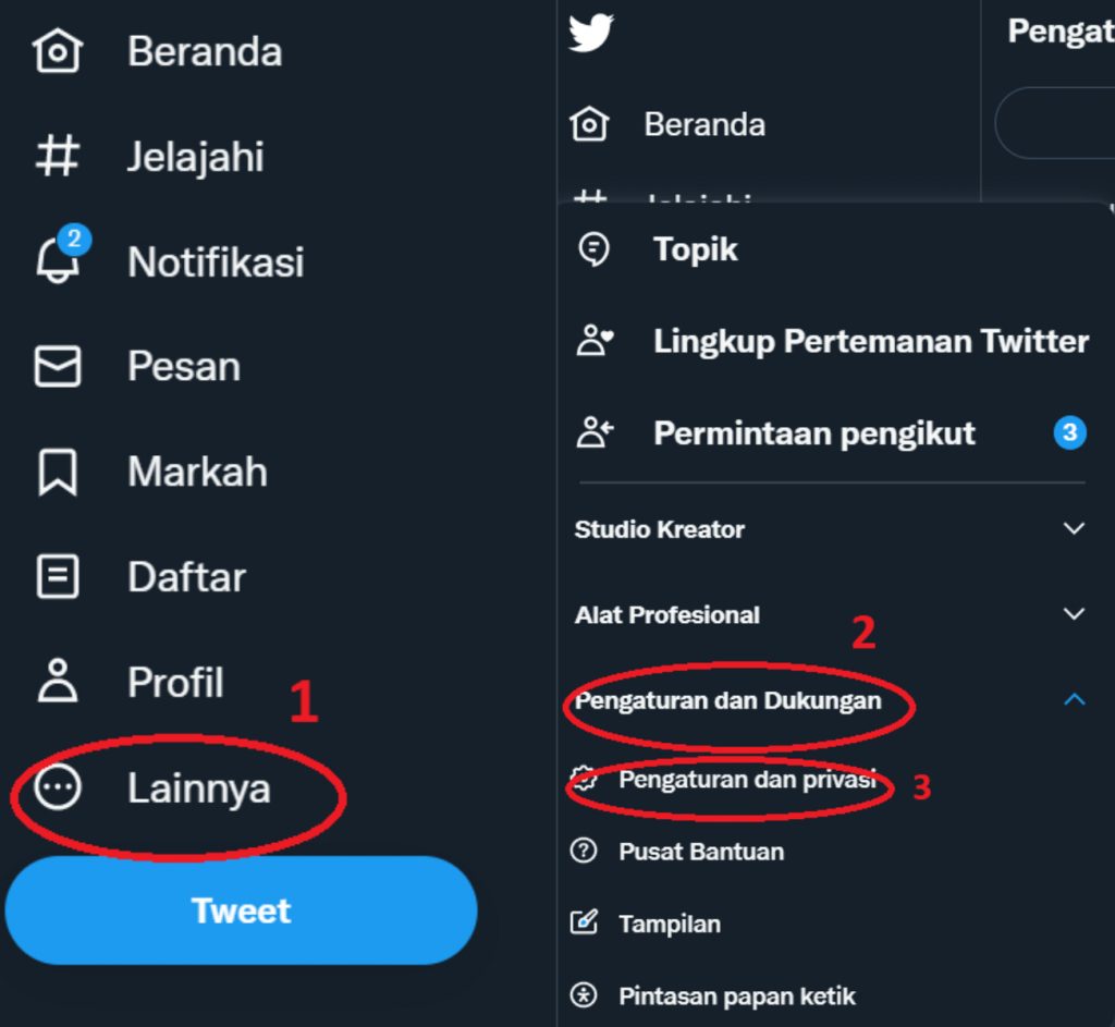Langkah-langkah mengubah akun Twitter menjadi private (Foto: Istimewa)