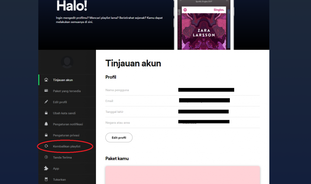 Langkah mengembalikan playlist Spotify 
