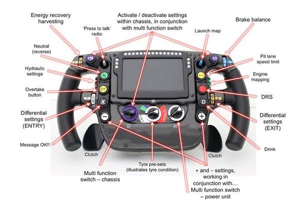 Kemudi mobil F1 beserta kegunaan setiap tombolnya (Foto: The Mirror)