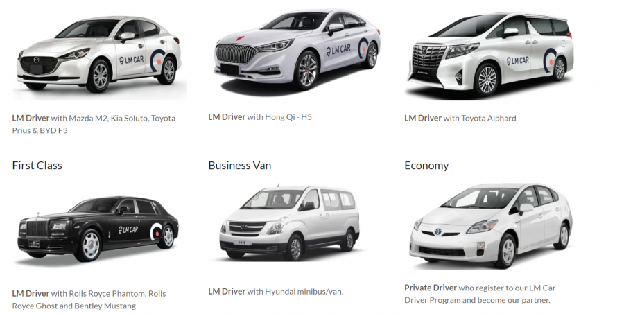 Jenis mobil dan layanan yang digunakan LM CAR (Foto: official website)