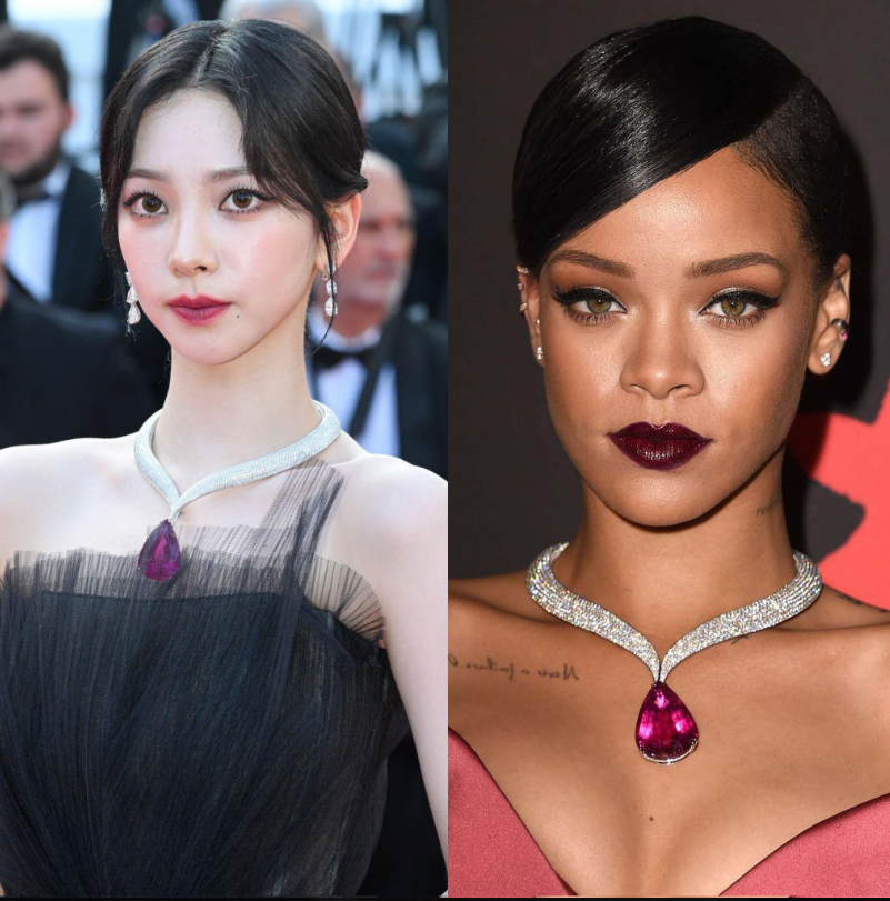 Karina aespa dan Rihanna kenakan kalung serupa
