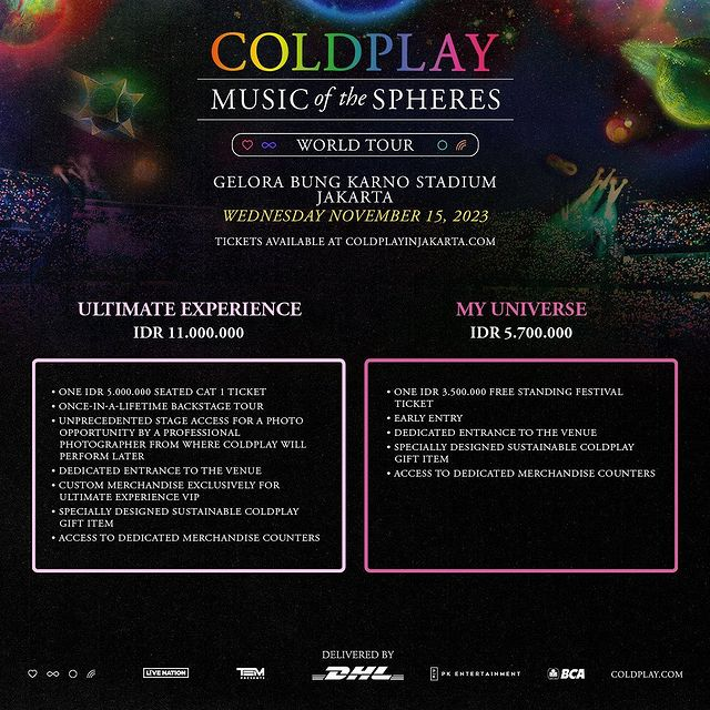 Benefit dari tiket konser Coldplay kategori My Universe dan Ultimate Experience (Foto: Third Eye Managemet)