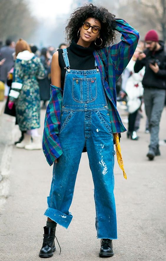 Overall denim dengan outer