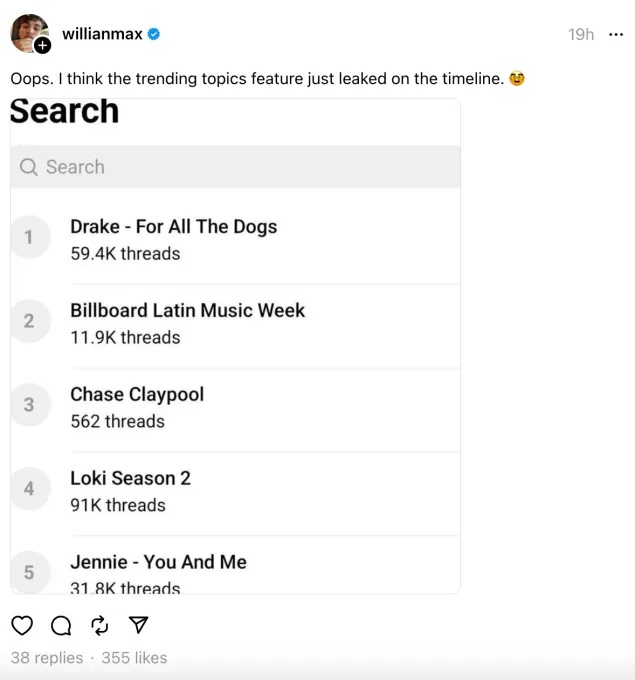 Screenshot Threads. Source: Techcrunch 