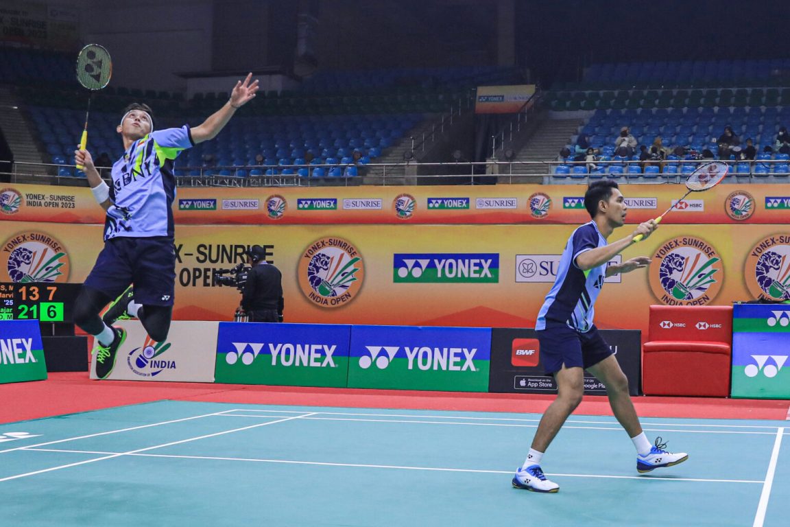 Ganda Putra Fajar/Rian saat berlaga di India Open 2023. Foto: PBSI